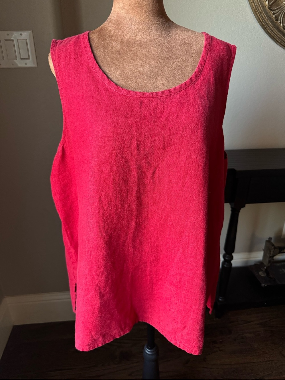 Flax 100% Linen Red Lagenlook Sleeveless Neck Tank Medium